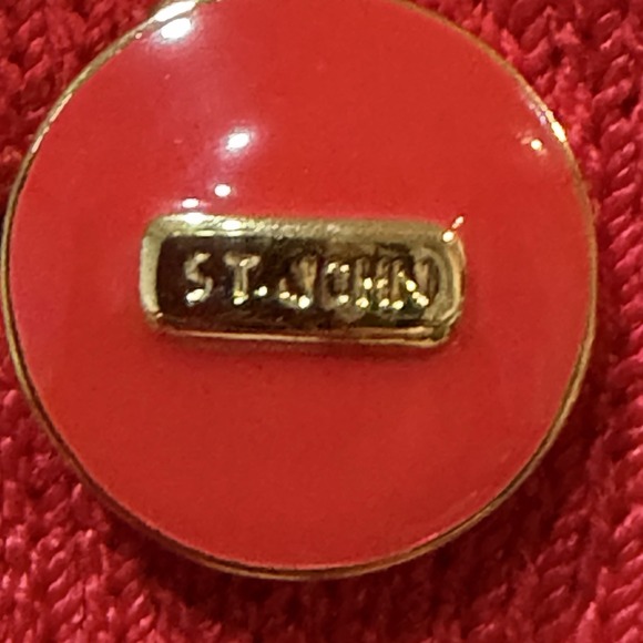 St John Santana Knit Red Military Skirt Suit Gold Braid Size 4 - Picture 11 of 12